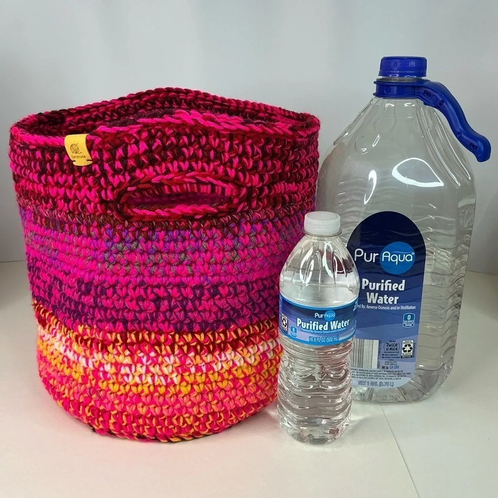 Handcrafted Multicolor Crochet Scrap Woven Tote Bag Basket Storage Handmade Knit